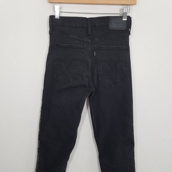 Levi's Camo Sequins Mile High Rise Supper Skinny Stretch Jeans Black/Green 27 - Picture 6 of 8